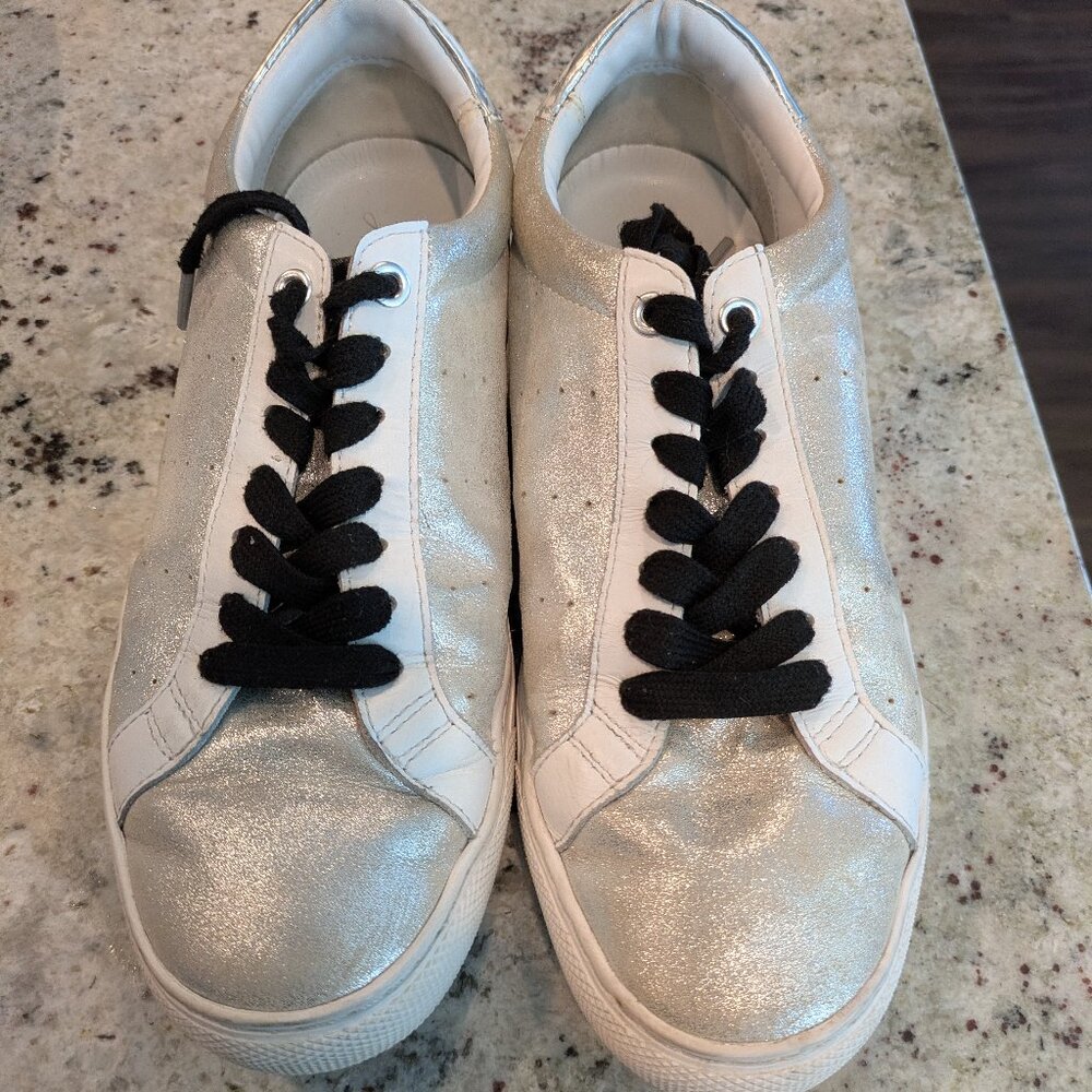 J.Crew Saturday Silver Metallic Suede women's sneaker. - Picture 1 of 6